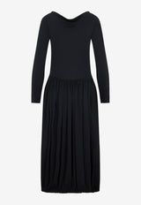 Long-Sleeved Drape Midi Dress