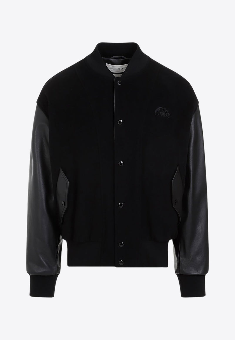 Logo Patch Leather Bomber Jacket