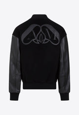 Logo Patch Leather Bomber Jacket