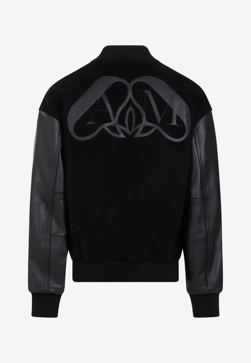 Logo Patch Leather Bomber Jacket