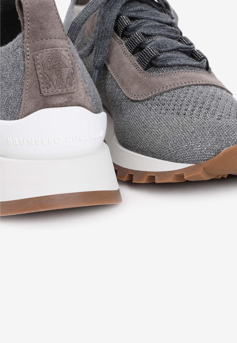Monili-Detail Low-Top Knit Sneakers