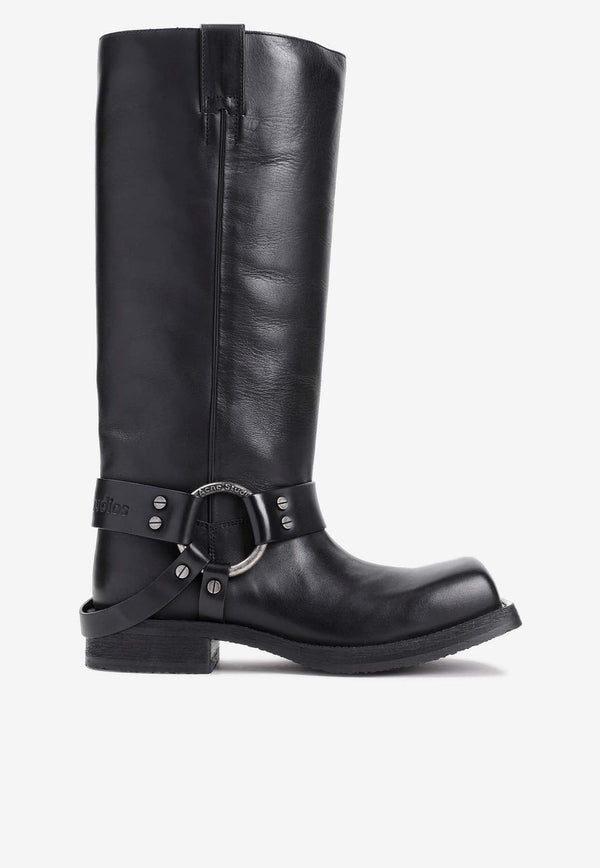 Knee-High Leather Buckle Boots