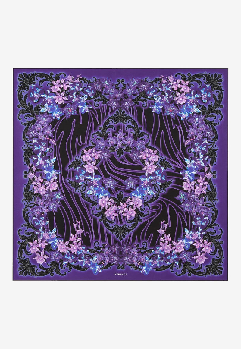 Large Orchid Barocco Print Silk Scarf