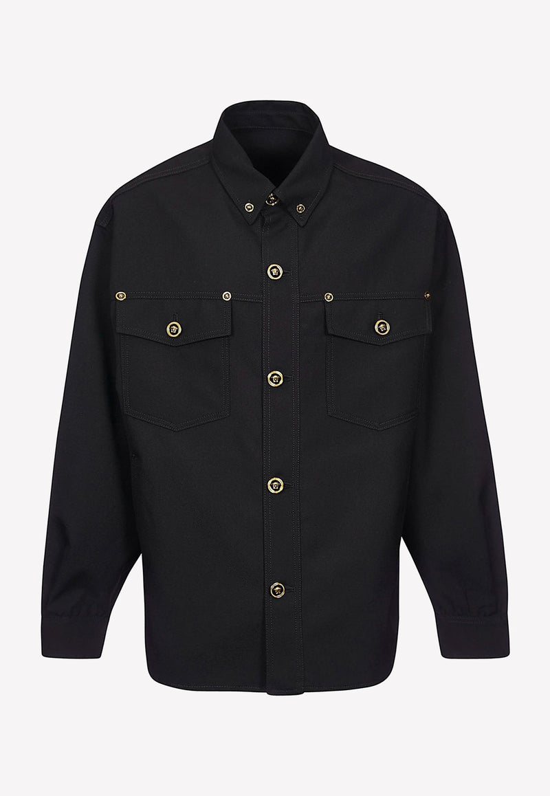 Medusa Detail Buttoned Overshirt in Wool