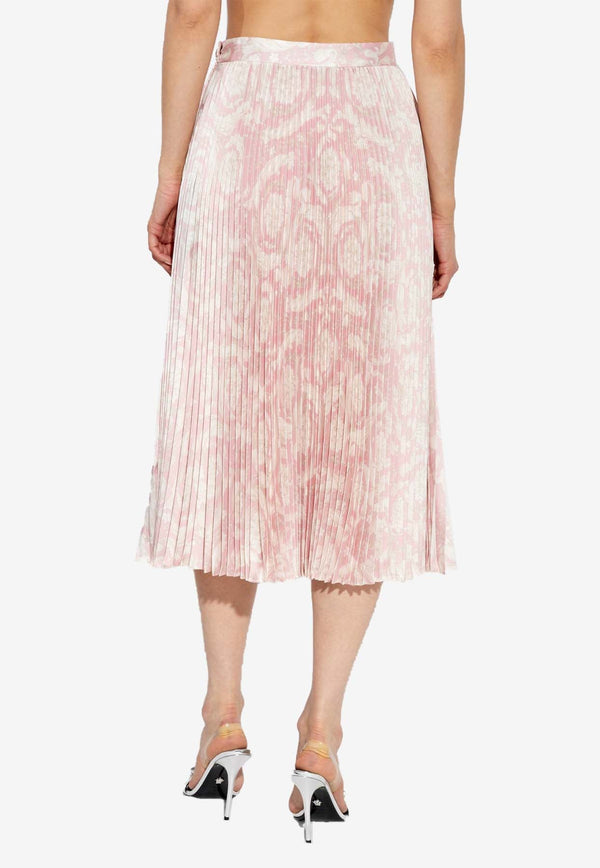 Barocco Print Plisse Midi Skirt