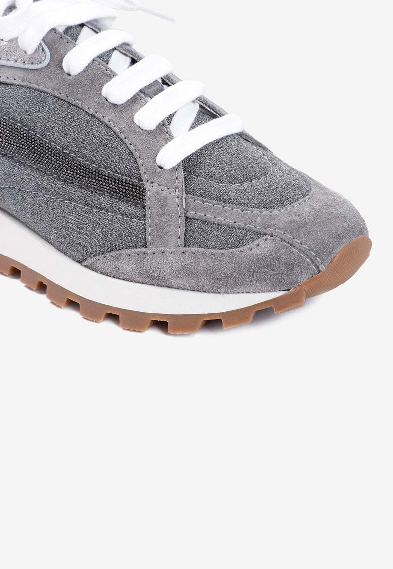 Paneled Low-Top Sneakers in Wool and Leather