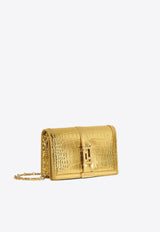 Mini Greca Goddess Shoulder Bag in Croc Embossed Leather