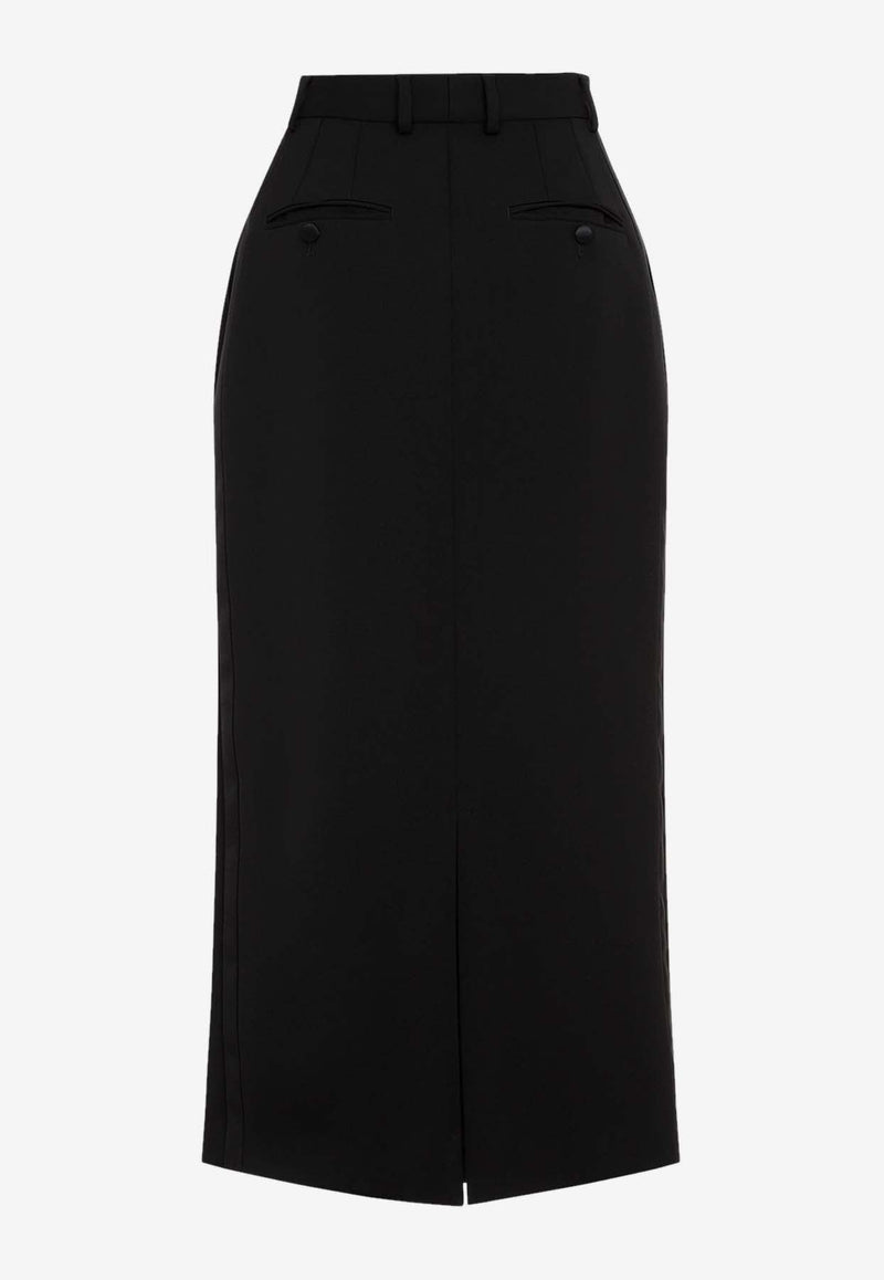 Wool Midi Tuxedo Pencil Skirt