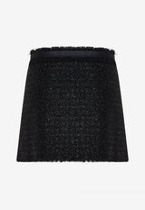 Frayed Tweed Wrap Mini Skirt