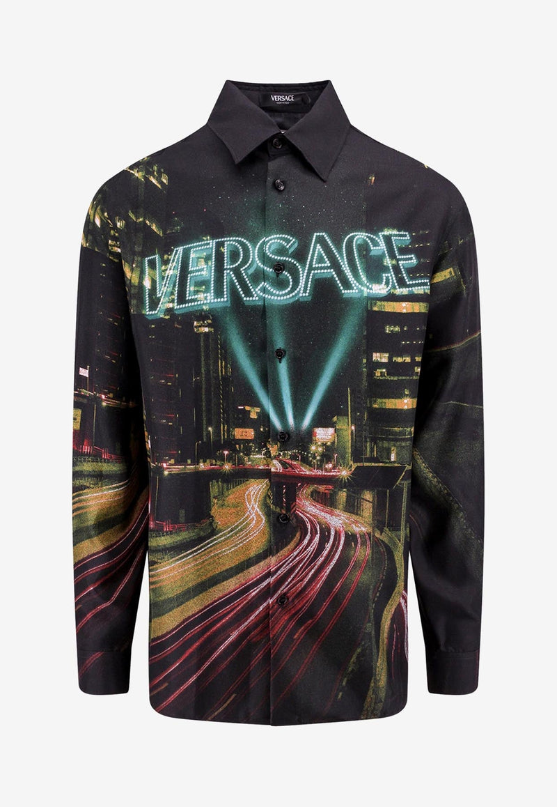 City Lights Print Long-Sleeved Shirt