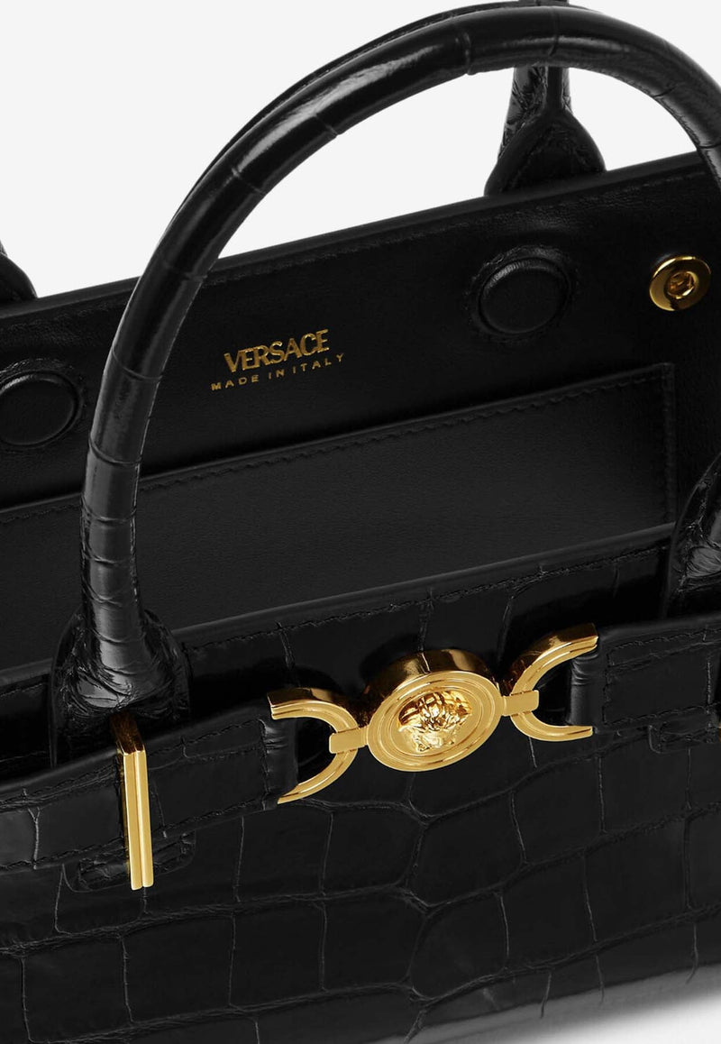 Small Medusa '95 Croc-Embossed Leather Top Handle Bag