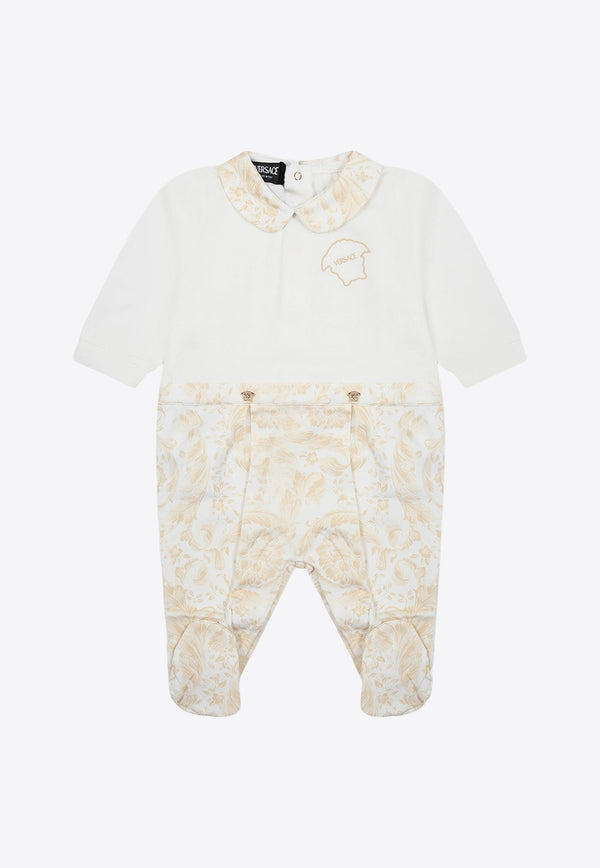 Baby Girls Baroque-Print Paneled Onesie