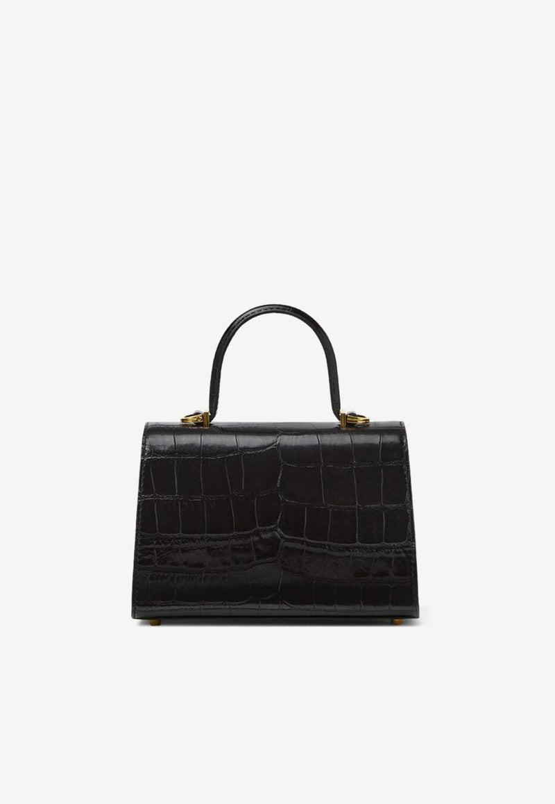 Small Medusa '95 Croc-Embossed Leather Top Handle Bag