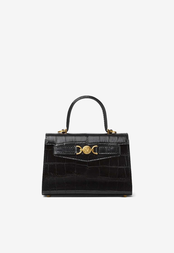 Small Medusa '95 Croc-Embossed Leather Top Handle Bag