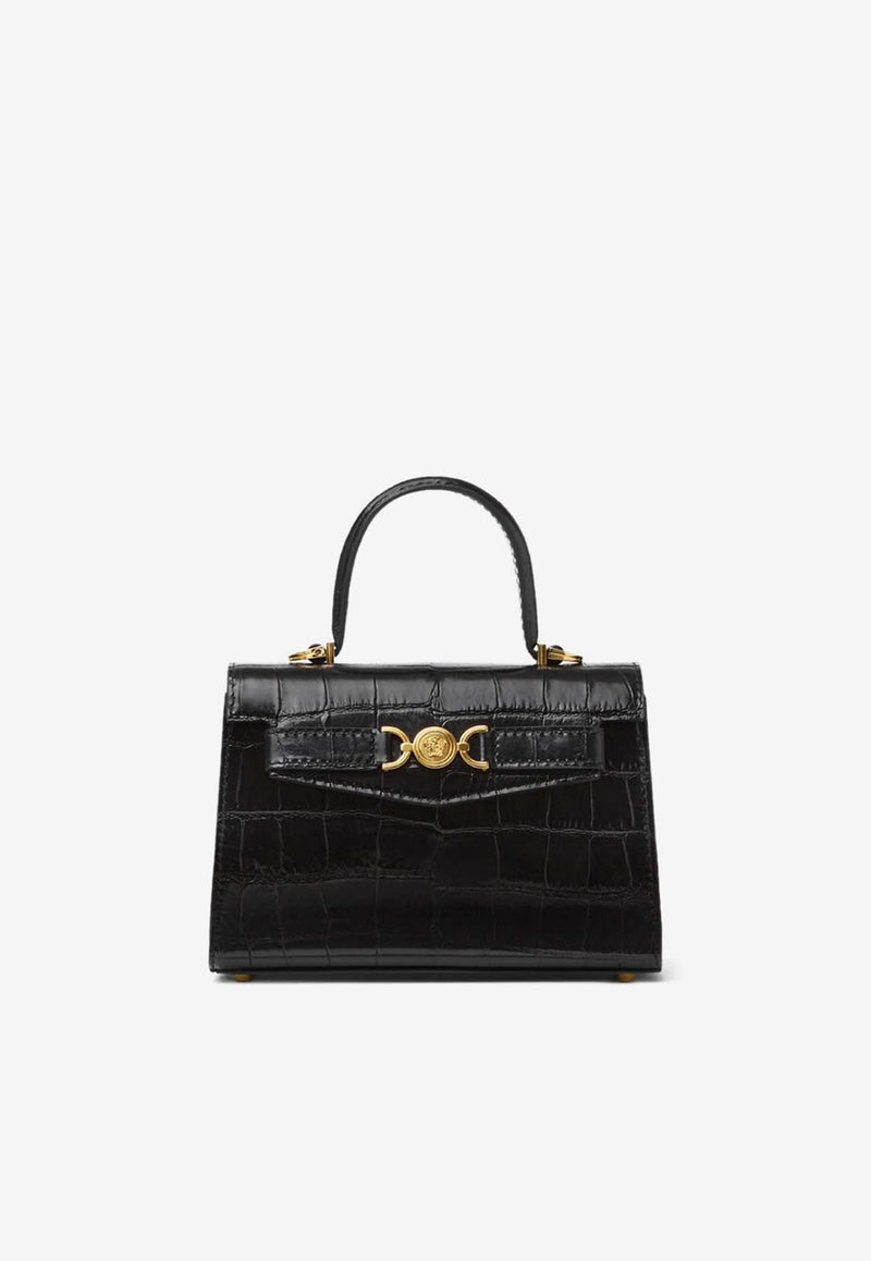 Small Medusa '95 Croc-Embossed Leather Top Handle Bag