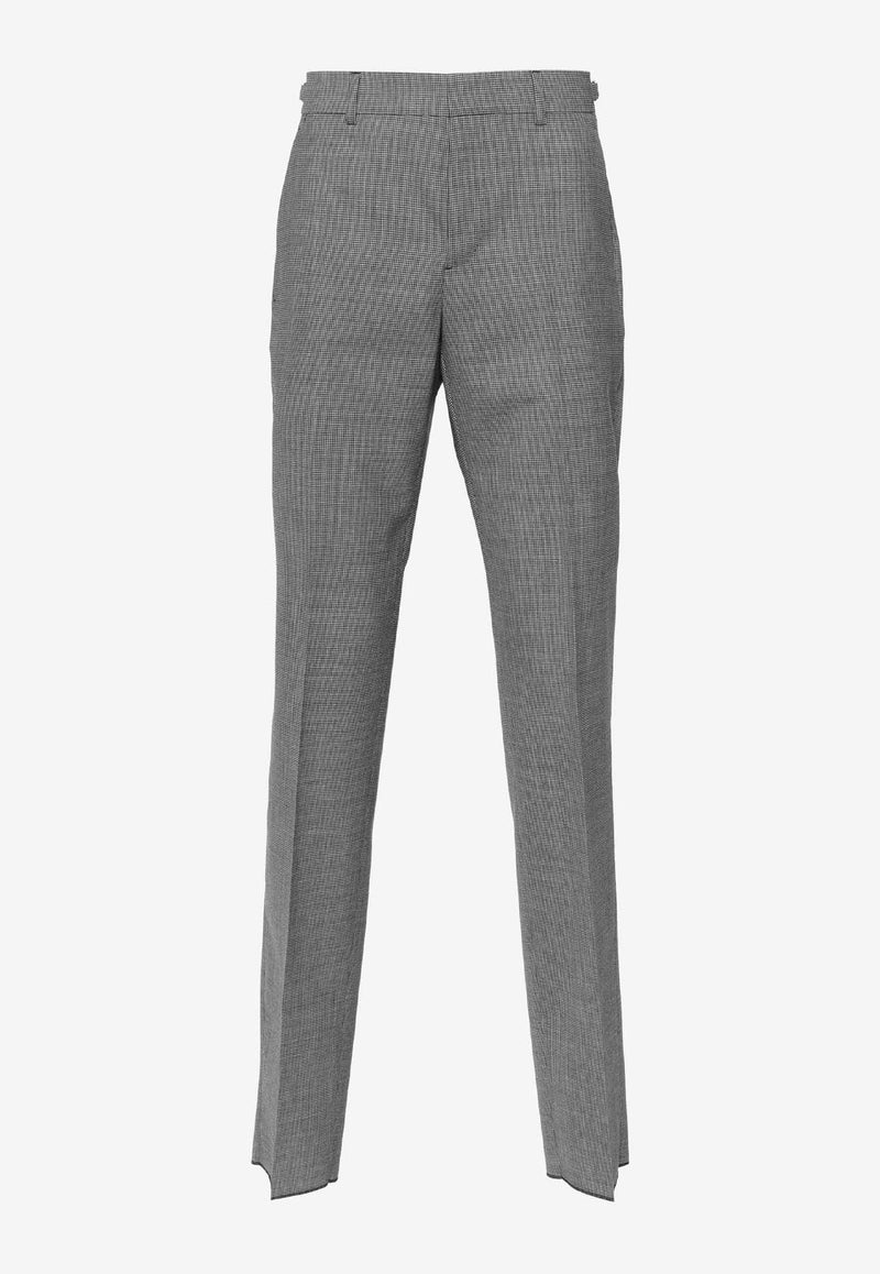 Tapered Houndstooth Wool Tailored Pants