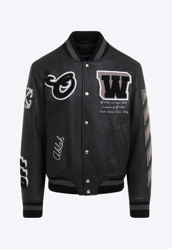 Logo Applique Leather Varsity Jacket