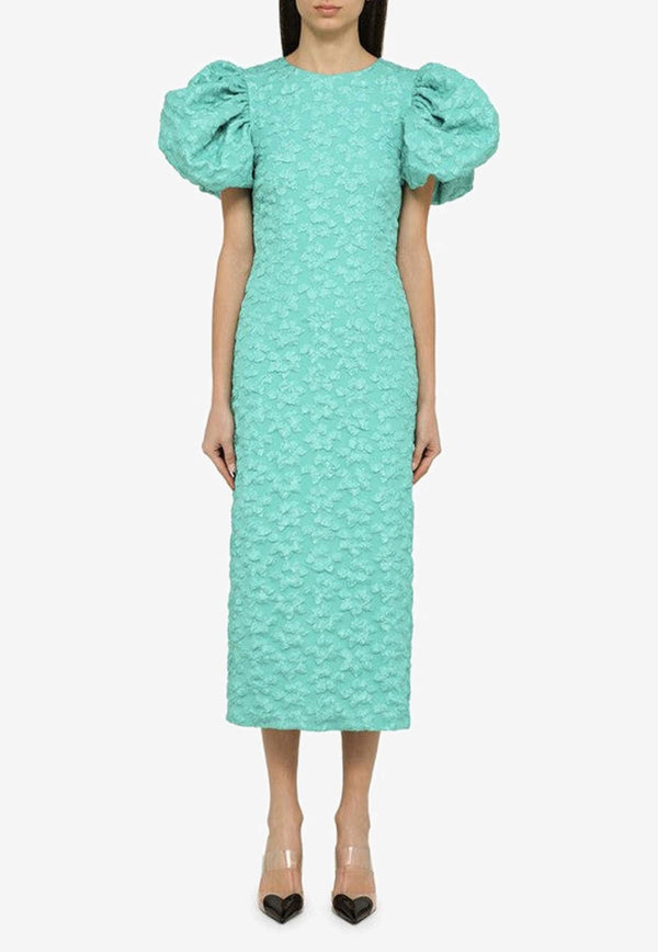 Puff-Sleeved 3D-Pattern Midi Dress