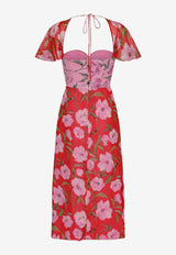 Floral Print Paneled Midi Dress