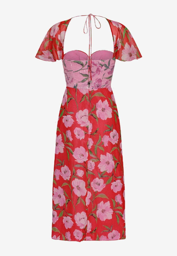 Floral Print Paneled Midi Dress