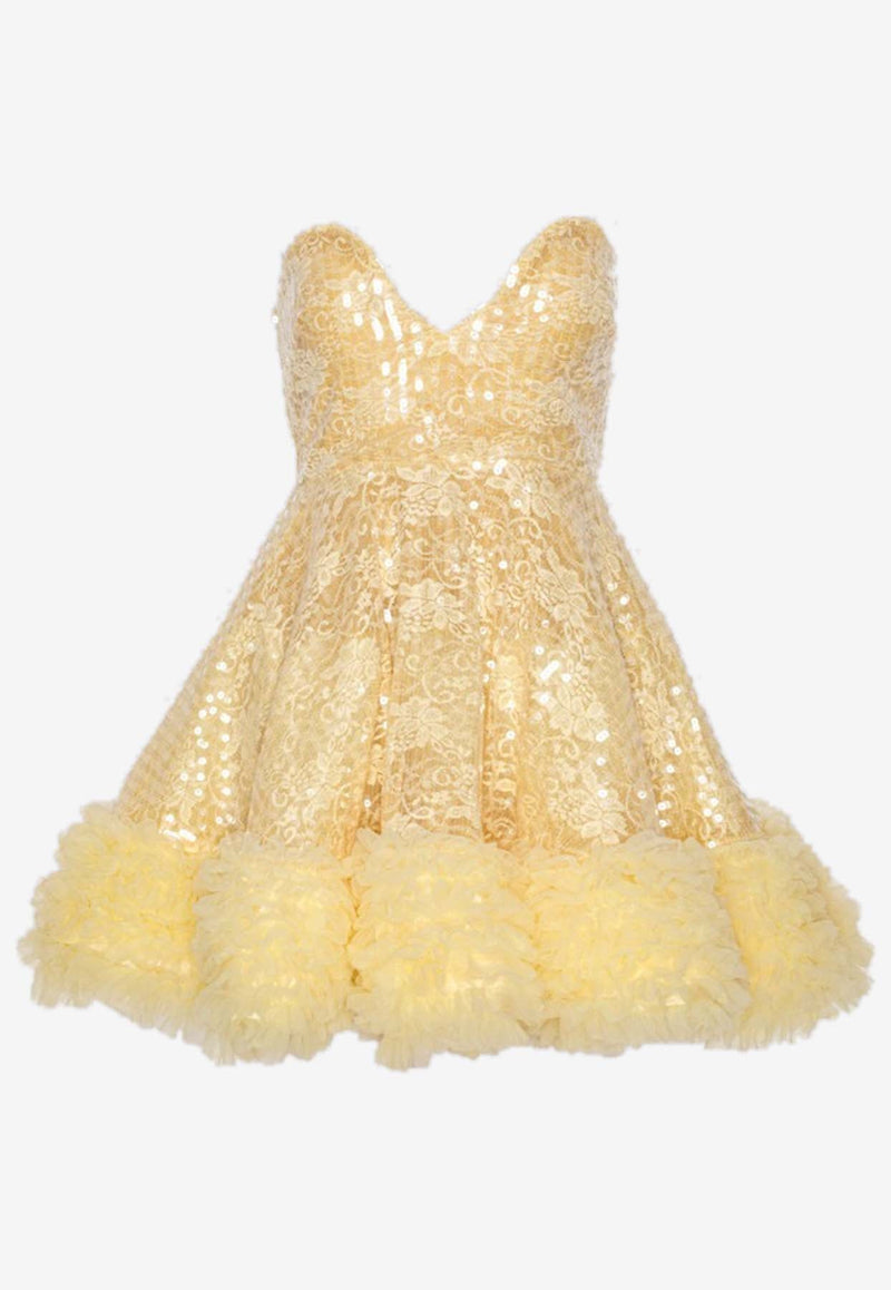 Sequin Embellished Ruffled Mini Dress