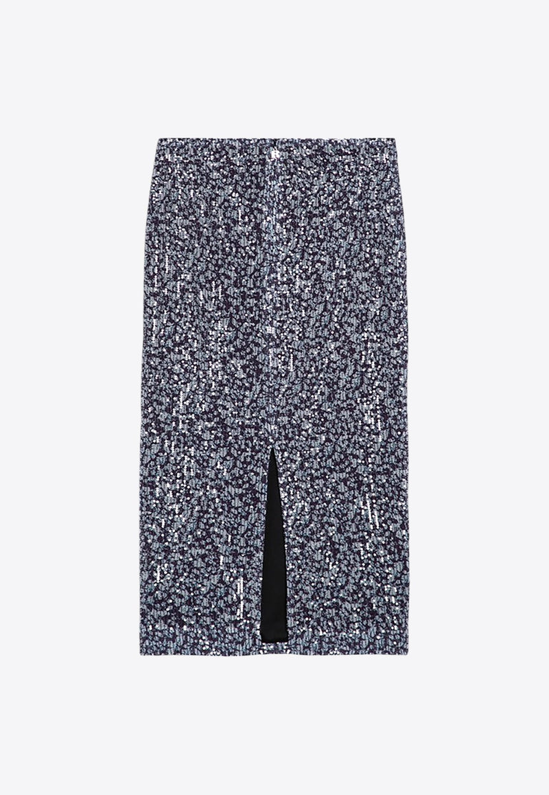 All-Over Print Sequined Midi Skirt