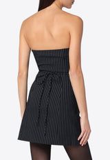 Strapless Pinstripe Top with Flower-Belt