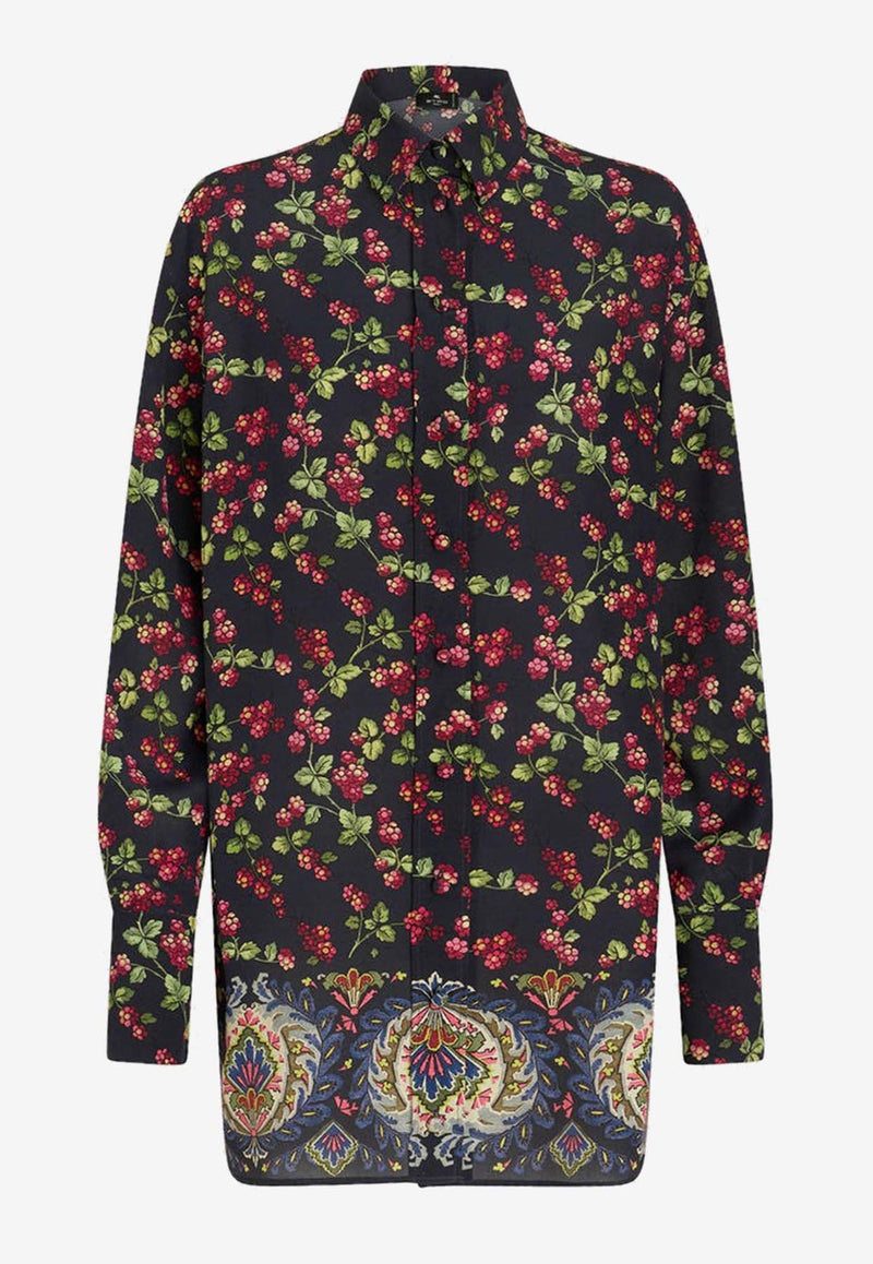 Berry Print Long Silk Shirt