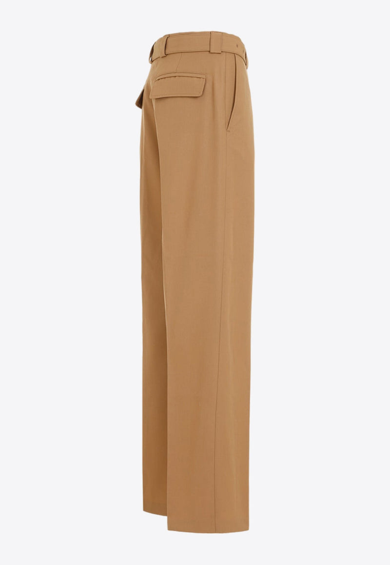 Belted Straight-Leg Wool-Blend Pants