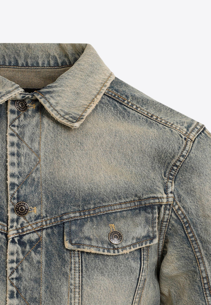 Cut-Out Vintage-Effect Denim Jacket