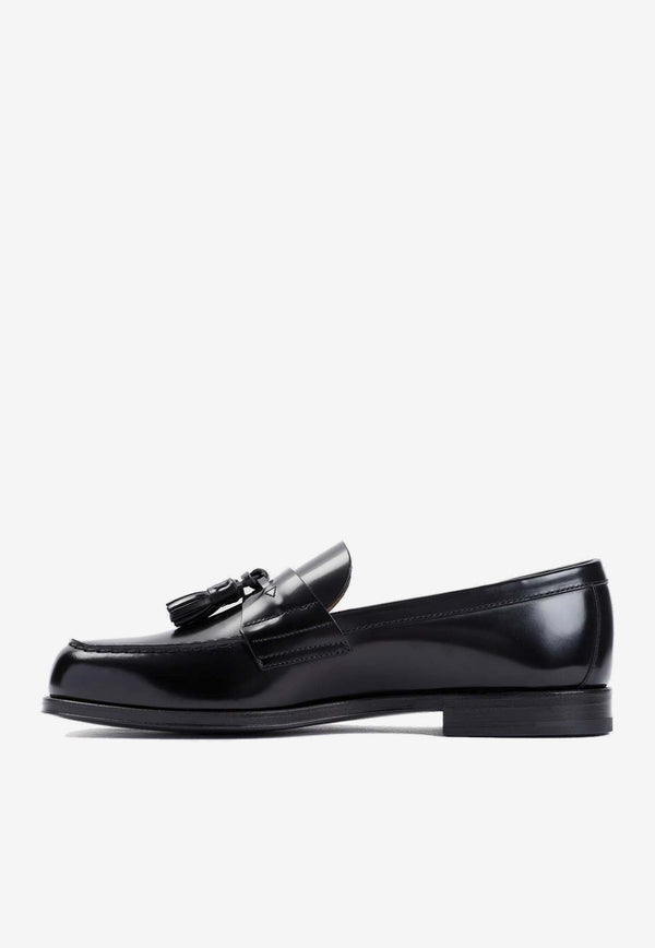 Brushed Leather Loafers with Tassels