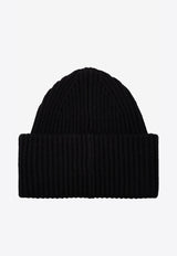 Face Logo Patch Ribbed Knit Beanie