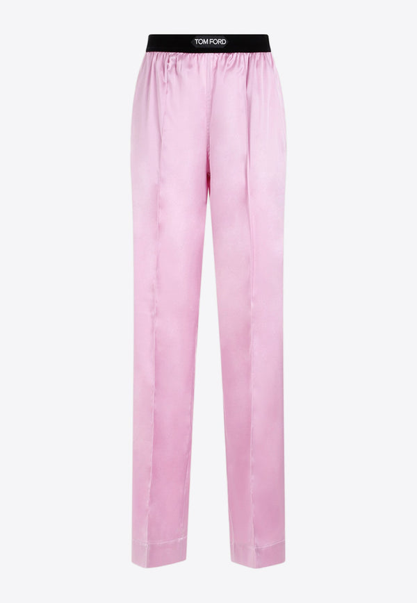 Straight-Leg Stretch Silk Satin Pajama Pants