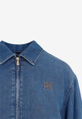 Logo Embroidered Zip-Up Denim Jacket