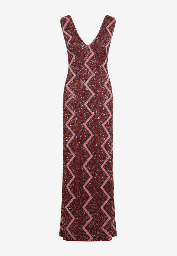 Sequin-Embellished Zig Zag Maxi Dress