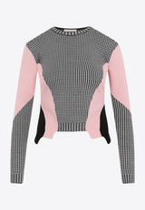 Houndstooth-Panels Wool Sweater