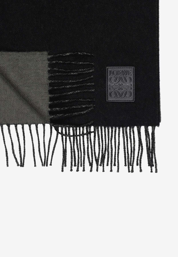 Anagram Patch Two-Tone Fringed Scarf