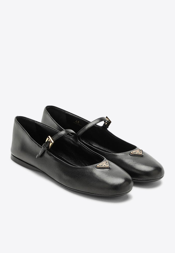 Triangle Logo Leather Ballet Flats