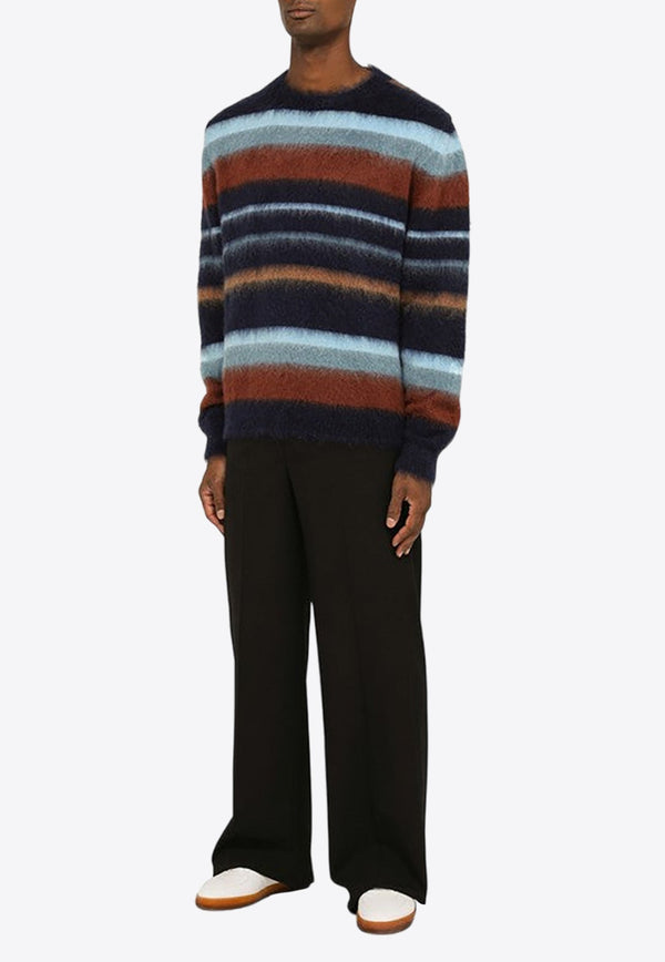 Striped Mohair-Blend Crewneck Sweater