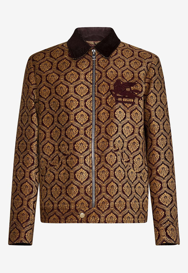 Logo Embroidered Jacquard Zip-Up Jacket