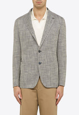 Single-Breasted Herringbone Blazer in Silk and Linen