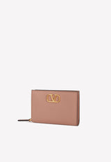 VLogo Zip Wallet in Grained Leather