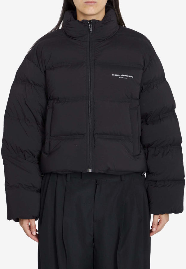 Reflective Logo Cropped Puffer Jacket