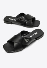 Logo Plaque Leather Flat Sandals