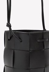 Cassette Mini Black leather bucket bag