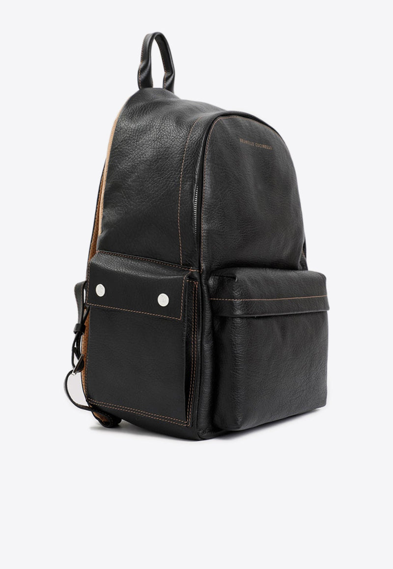 Grained Leather Logo Backpack