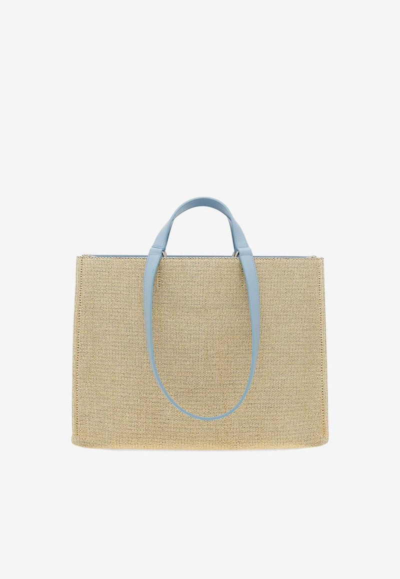 Medium TT Sign Woven Raffia Tote Bag