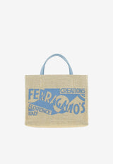 Small TT Sign Woven Raffia Tote Bag