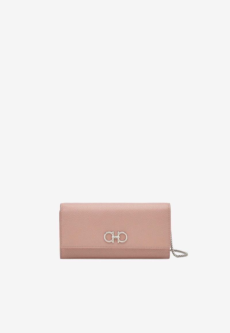 Gancini Grained Leather Chain Clutch