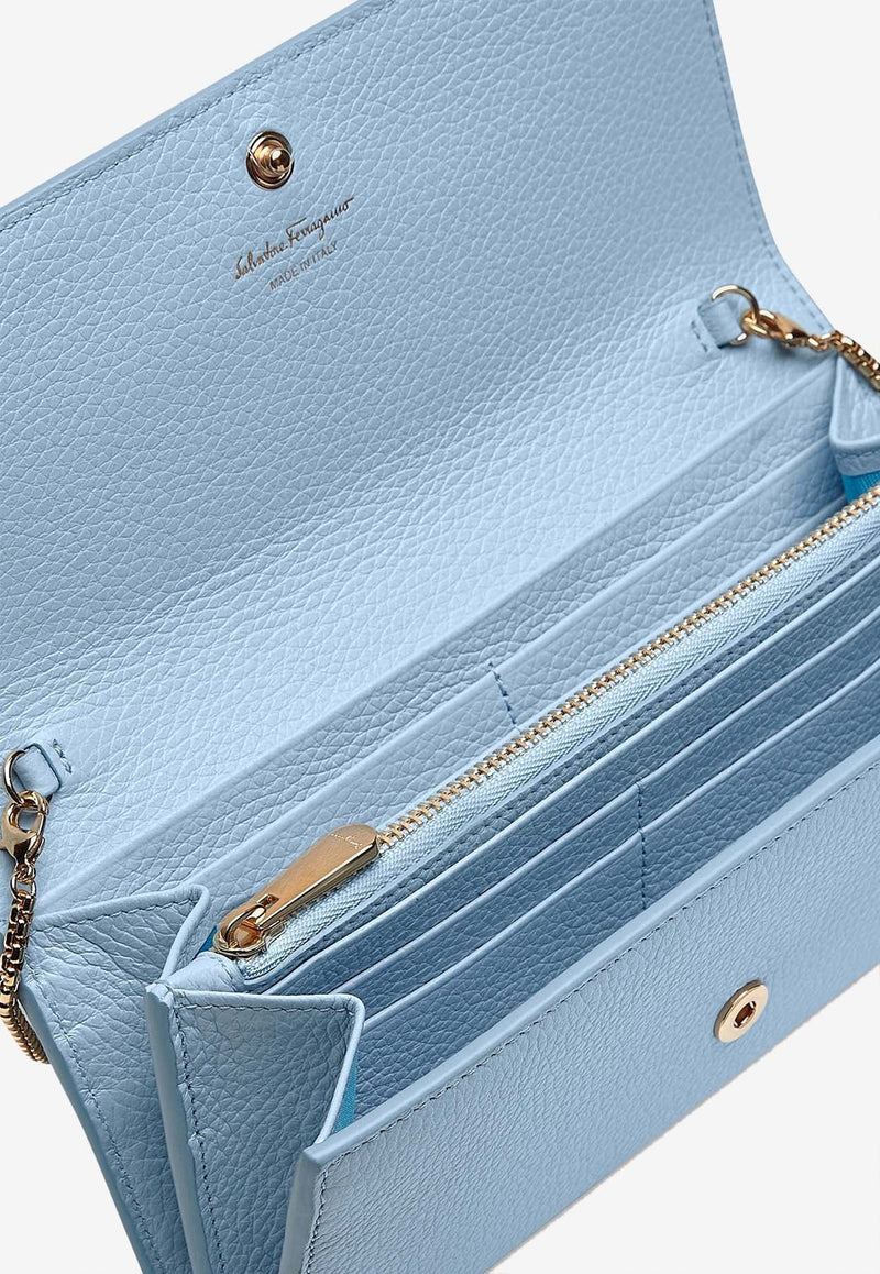 Gancini Grained Leather Chain Clutch